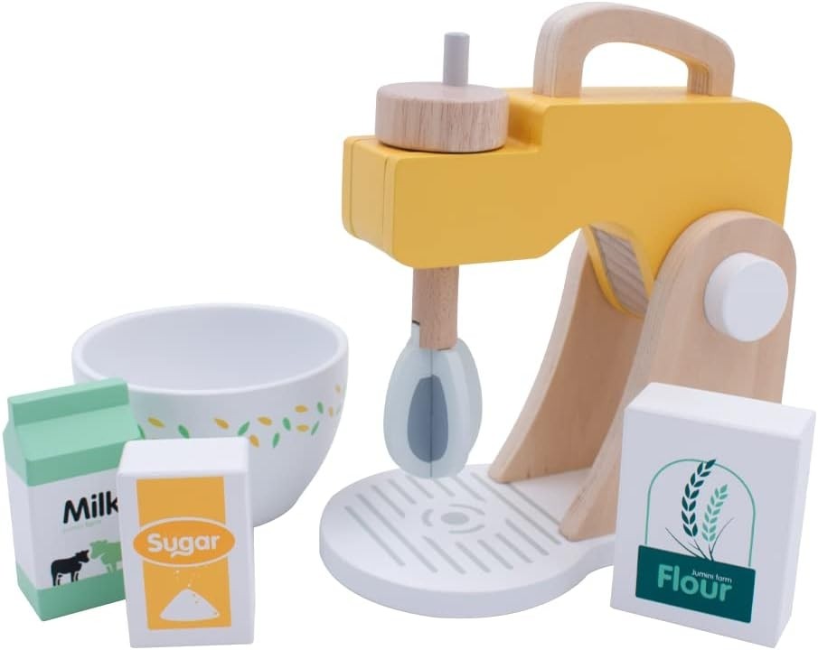 Jumini  Wooden Toy Play Kitchen Accessories: Chef Pretend Play Food Set and Cookware Accessory for Boys, Girls and Toddlers. (Food Mixer)