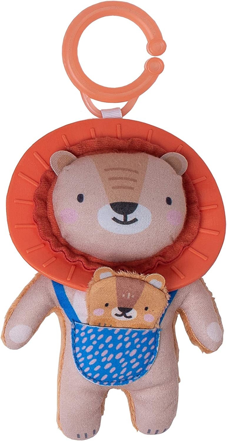 Taf Toys Harry The Lion Plush Baby Sensory Toy. Soft Rattling with Flexible Mane Teether and Crinkling Texture Cub. Attach to Cot or Pram. 0 month +