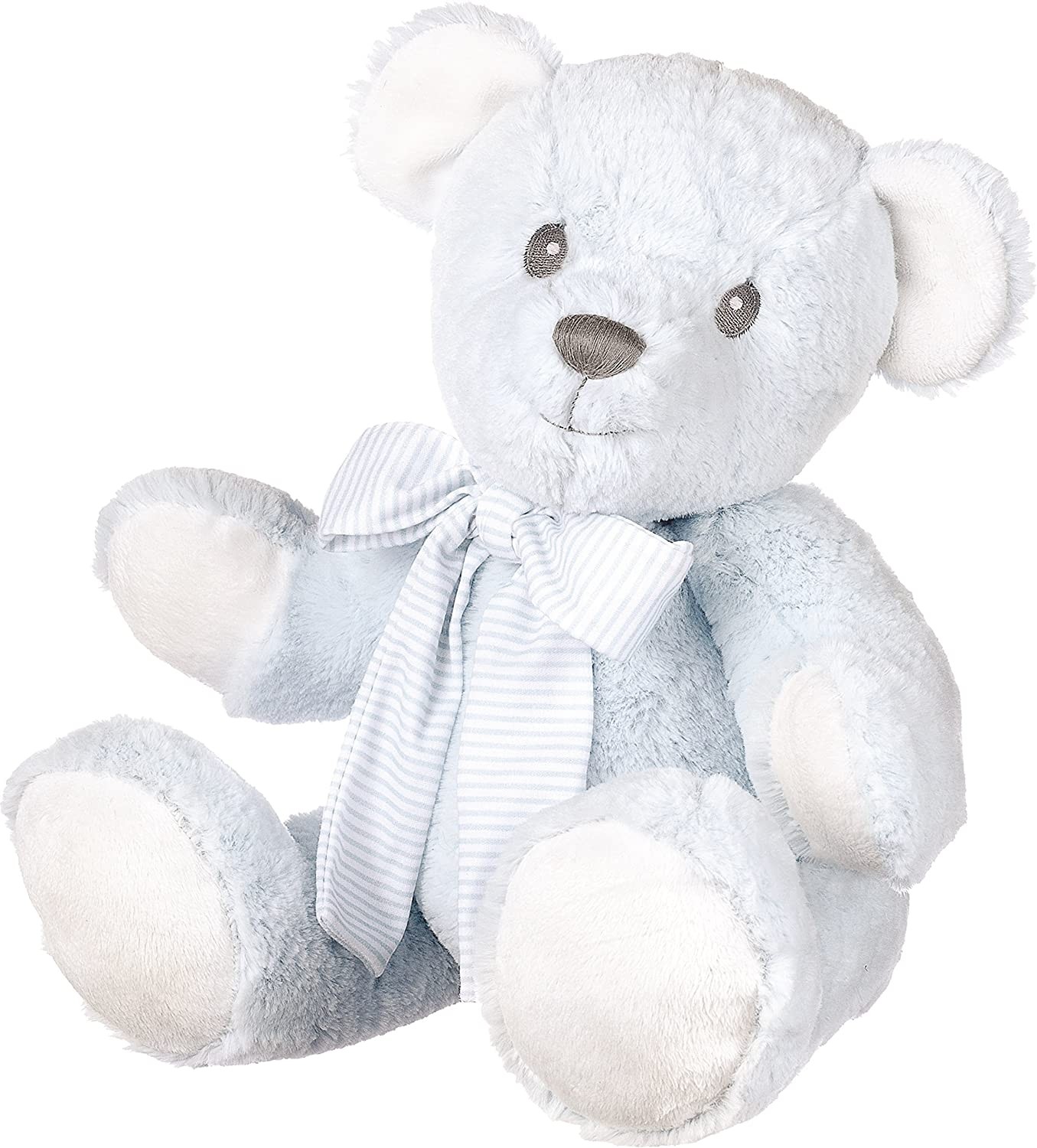 Suki Baby Hug-a-Boo Super Soft Plush Bear with Striped Cotton Bow (Medium, Blue)