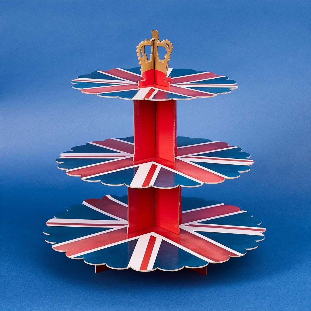 Union Jack 3 Tier Cake Stand with gold foiling