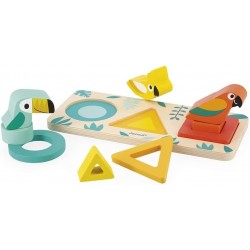 Janod J08266 My First Tropic Development Toy Wooden Educational Game Colours 9 Shapes to Insert FSC Certified Watercolour from 1 Year, Multicoloured