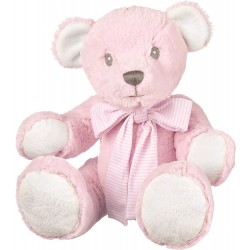 Suki Baby Hug-a-Boo Super Soft Plush Bear with Striped Cotton Bow (Large, Pink)