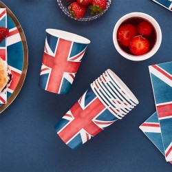 Jubilee Party Pack of Paper Napkins, Plates and Cups with Union Jack Design