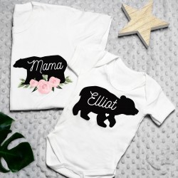 Personalised Mother & Baby Mama Bear T-Shirt And Vest Set -Four T shirts sizes