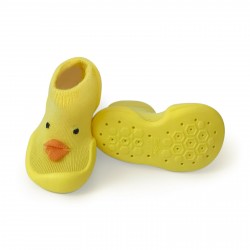 Step Ons - Non-Slip Rubber Soled Socks - Half Sock Half Shoe Yellow Chick 6-12 months